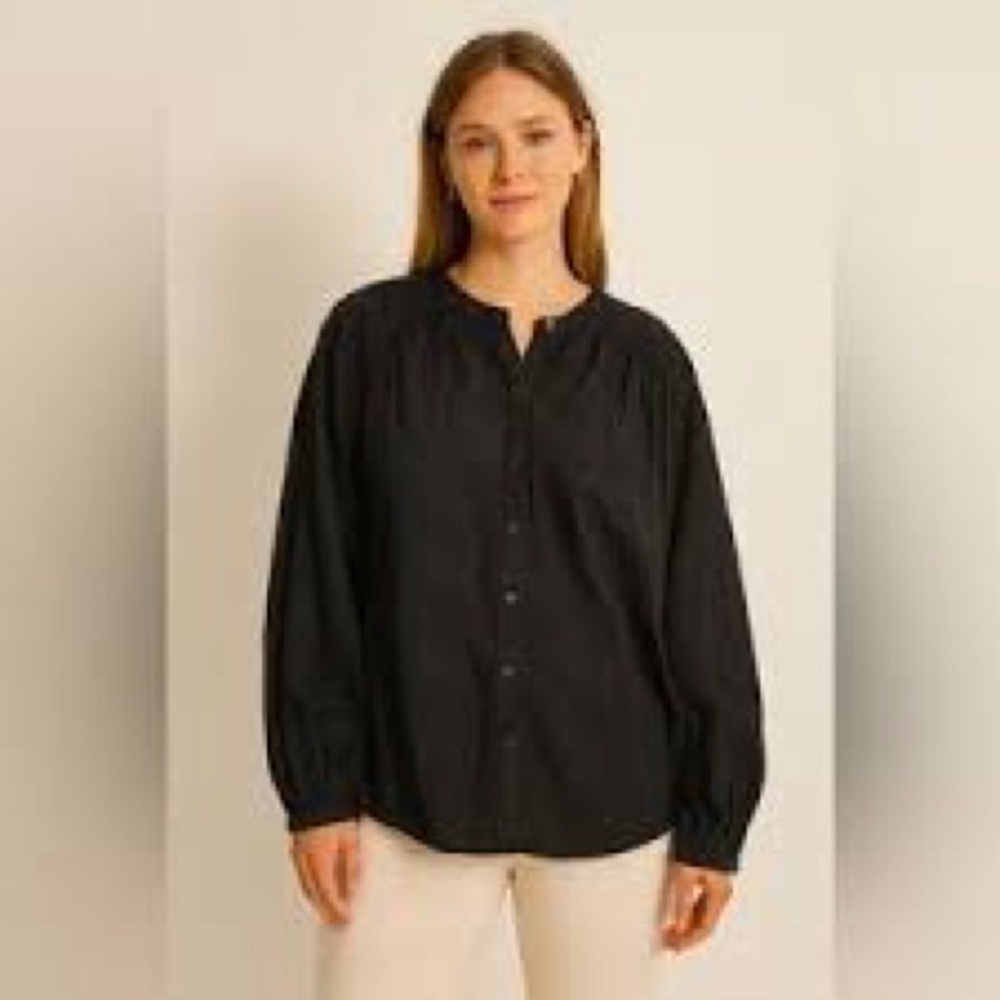 Calypso St. Barth Black Button-Front Peasant Blouse